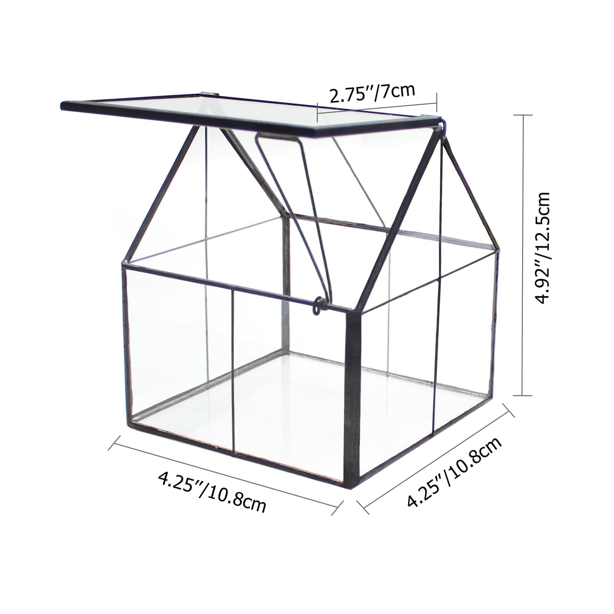 NCYP 4.25" x 4.25" x 4.92" Mini Glass Geometric Terrarium with Lid - Small House Shape Close Planter Pot for Succulents Plant - Handmade, Home Garden Office Tabletop Decor, Black (Terrarium Only)