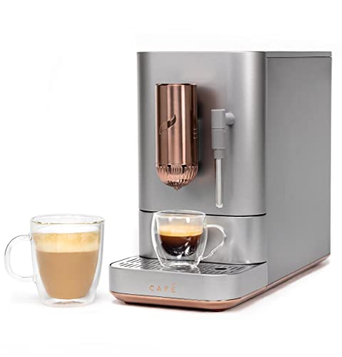 Café Affetto Automatic Espresso Machine + Milk Frother | Built-In & Adjustable Espresso Bean Grinder | One-Touch Brew in 90 Seconds | Steel Silver, 1.2 Liter, (C7CEBBS2RS3)