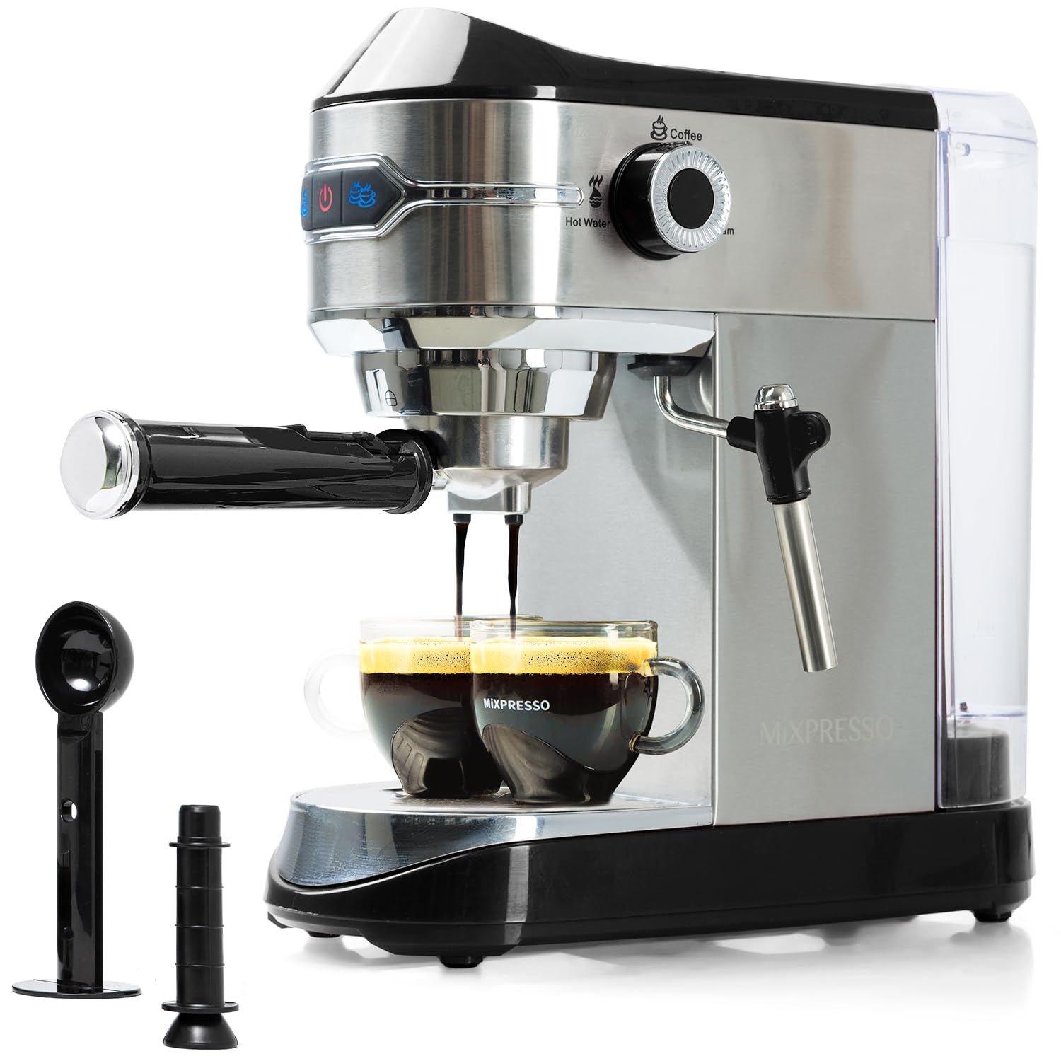 Mixpresso Professional Espresso Machine for Home 15 Bar with Milk Frother Steam Wand, Espresso Maker with Double-Cup Splitter, 1450w Fast Heating, Cappuccino and Latte machine with 37Oz Water Tank