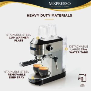 Mixpresso Professional Espresso Machine for Home 15 Bar with Milk Frother Steam Wand, Espresso Maker with Double-Cup Splitter, 1450w Fast Heating, Cappuccino and Latte machine with 37Oz Water Tank