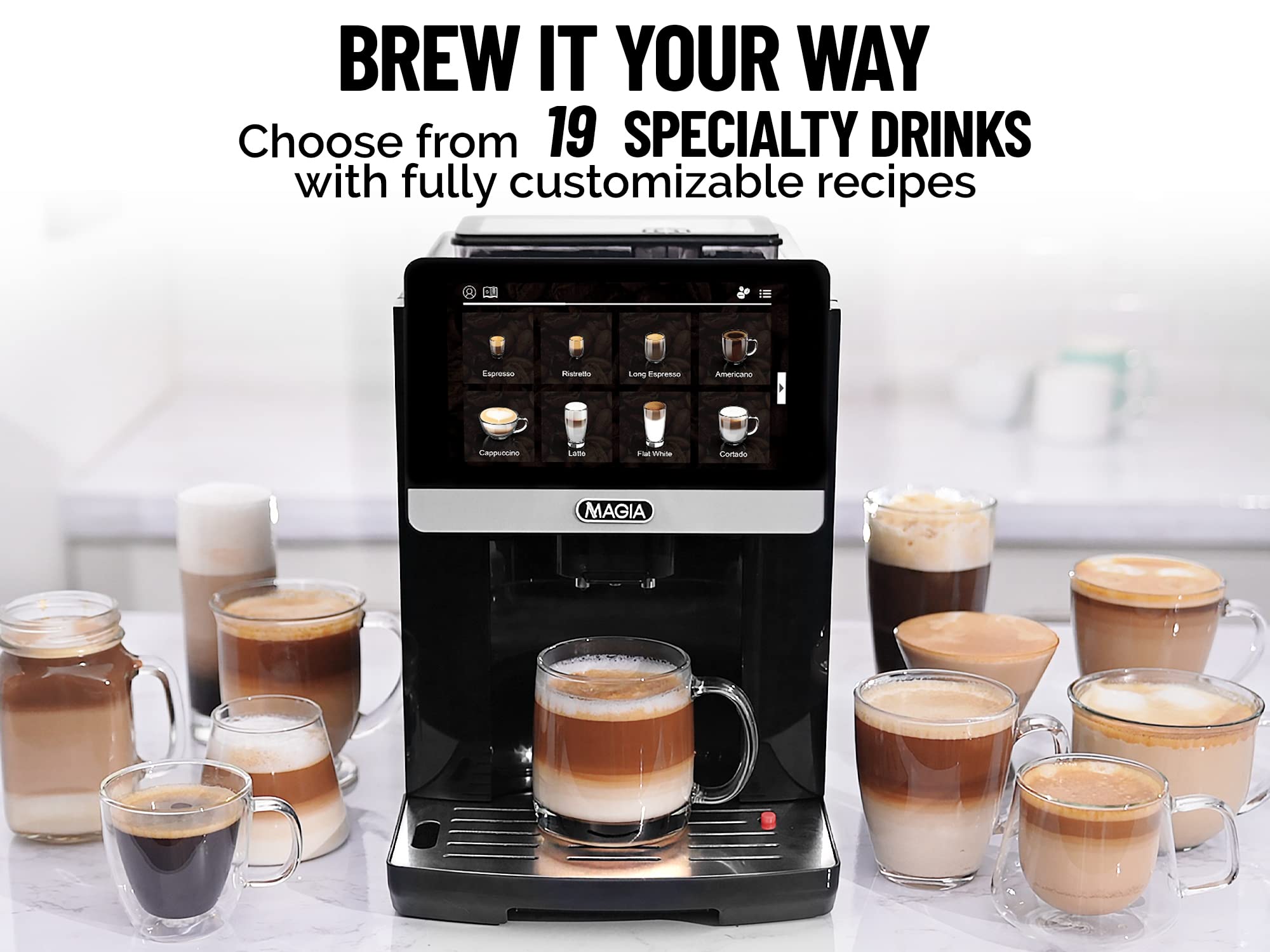 Zulay Magia Super Automatic Coffee Espresso Machine with Grinder, Easy To Use 7” Touch Screen and 1 Gallon Cold Brew Coffee Maker with EXTRA-THICK Glass Carafe & Stainless Steel Mesh Filter