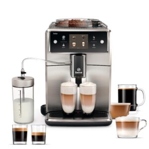 Philips Saeco Xelsis Super Automatic Espresso Machine - LatteDuo Milk System, 15 Coffee Varieties, 8 User Profiles, Touch Screen, Stainless Steel, (SM7685/04)