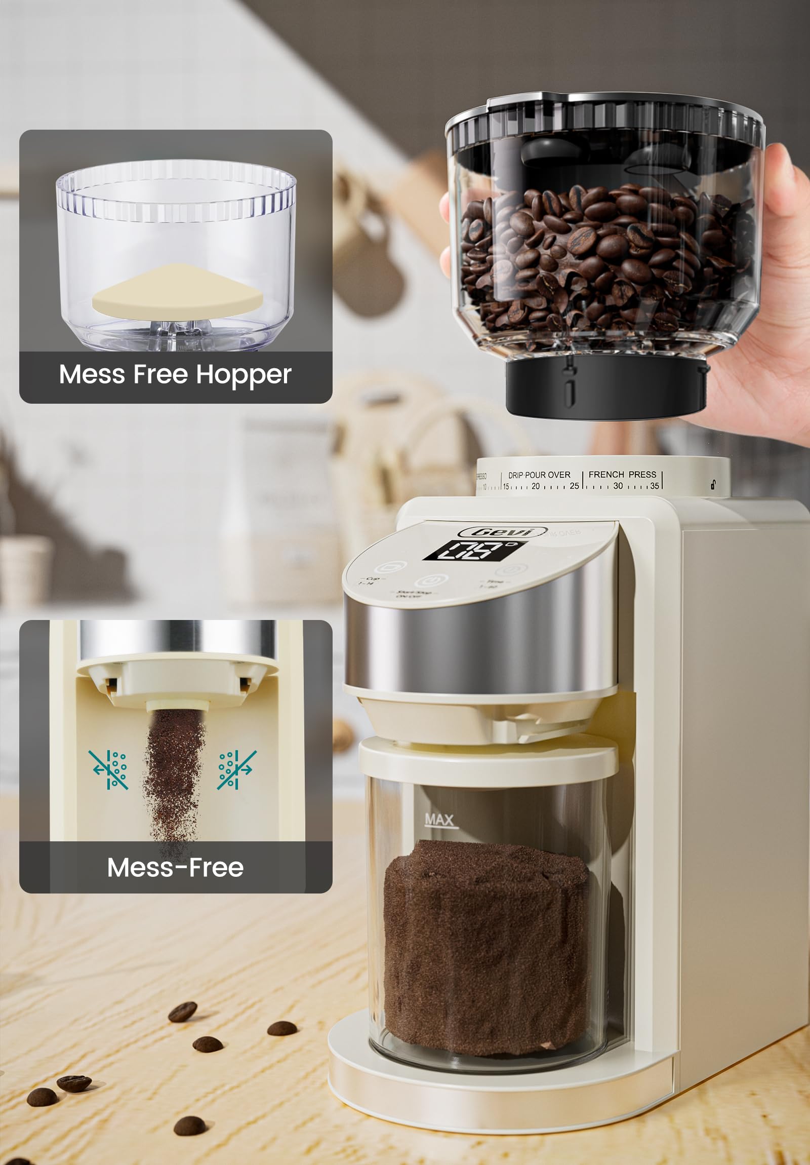 Gevi Electric Burr Coffee Grinder with 35 Grind Settings for Espresso, Drip, French Press - 120V