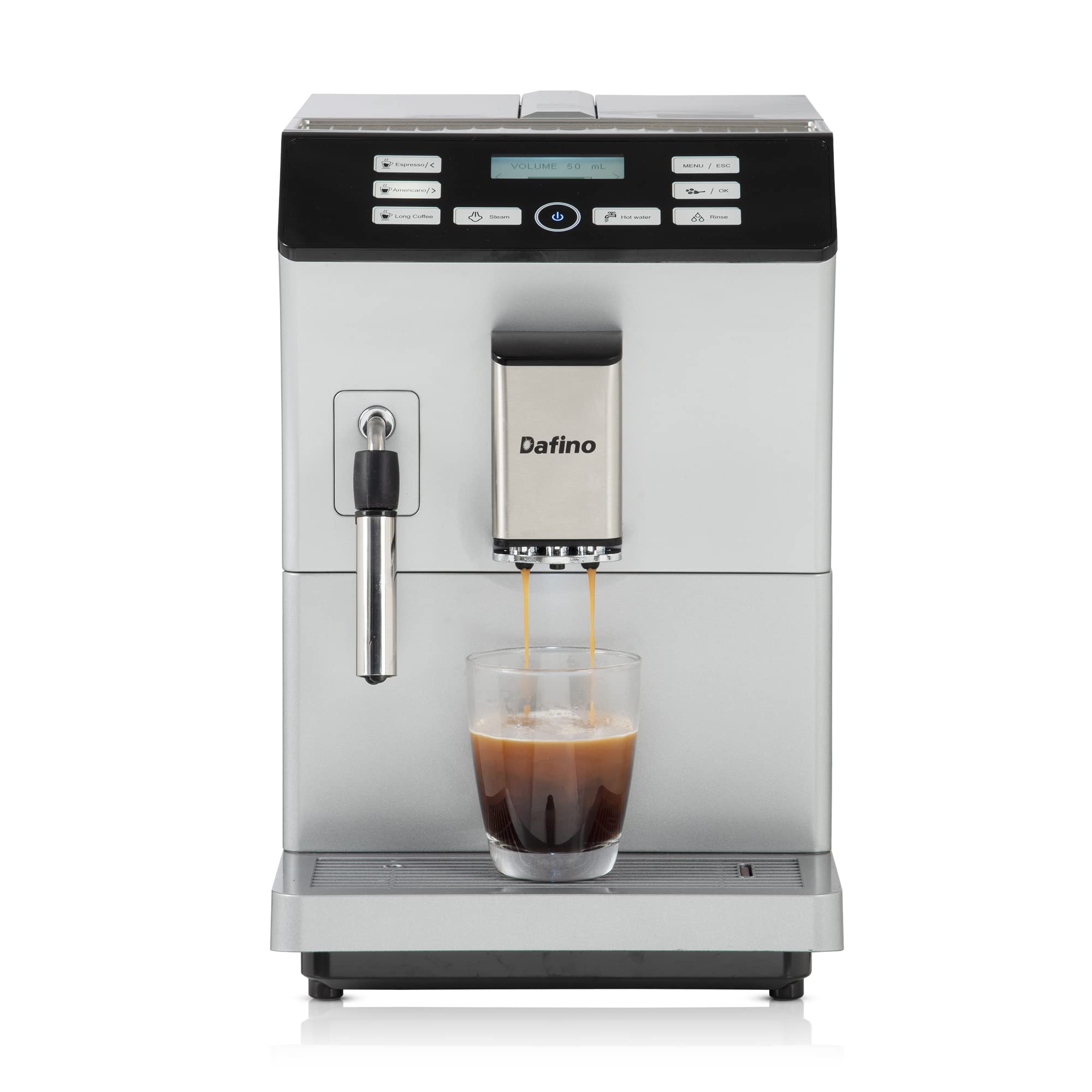 Eficentline-205 Fully Automatic Espresso Machine, One Touch Coffee Machine with Manual Milk Frother for Cappuccino & Latte, Stainless Steel, Silver (Espresso Machine w Milk Frother)