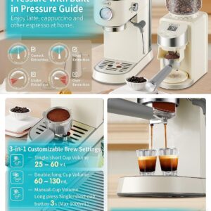 Gevi Espresso Machine 20 Bar with Grinder，Professional Espresso Maker with 35 Precise Grind Settings Burr Coffee Grinders Combos, Commercial Espresso Machines & Coffee Makers, Gift for Coffee Lover