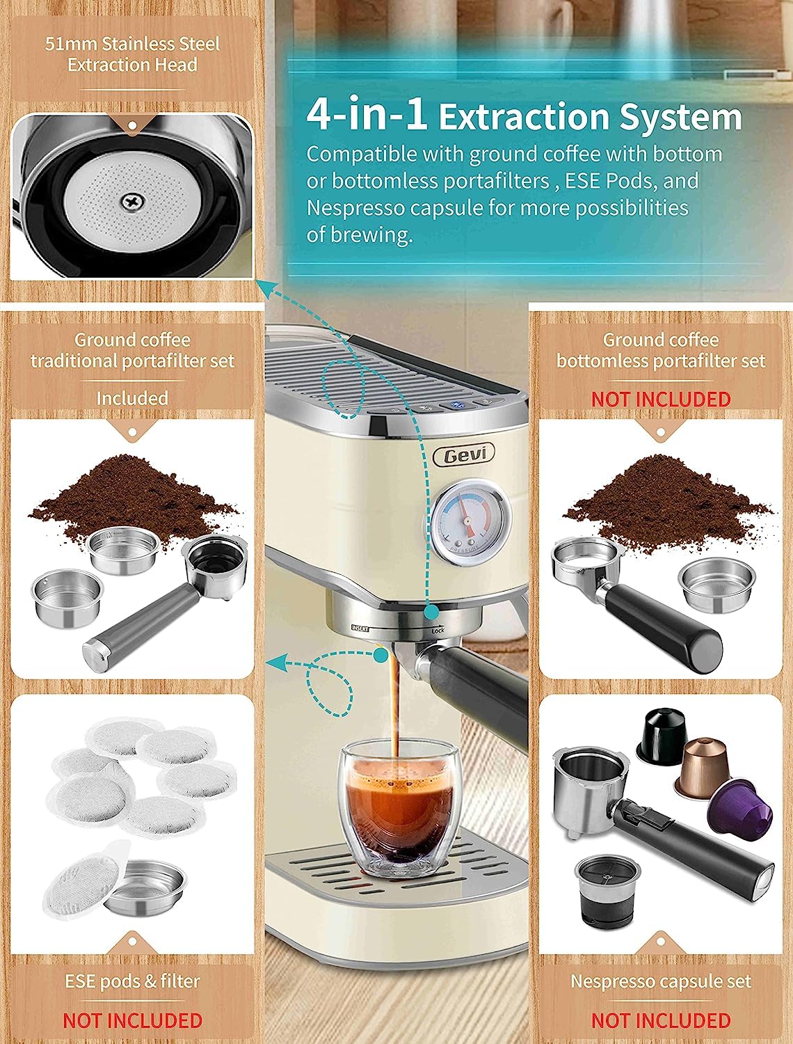 Gevi Espresso Machine 20 Bar with Grinder，Professional Espresso Maker with 35 Precise Grind Settings Burr Coffee Grinders Combos, Commercial Espresso Machines & Coffee Makers, Gift for Coffee Lover