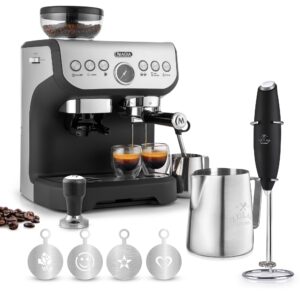 zulay kitchen magia manual espresso machine with grinder and extra large 2l removable water tank and milk frother with complete set