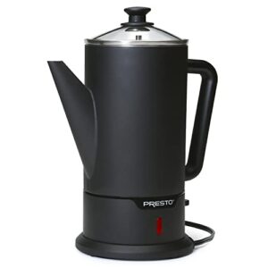 presto 02815 12-cup cordless coffee percolator - stainless steel, modern design, easy pour spout, stay-cool handle, matte-black