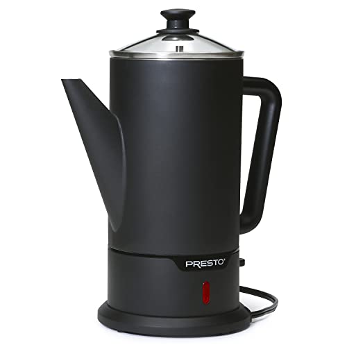 Presto 02815 12-Cup Cordless Coffee Percolator - Stainless Steel, Modern Design, Easy Pour Spout, Stay-Cool Handle, Matte-Black