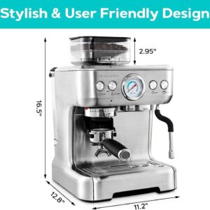 CASABREWS Espresso Machine With Grinder, Professional Espresso Maker With Milk Frother Steam Wand, Barista Espresso Coffee Machine With Removable Water Tank, Used