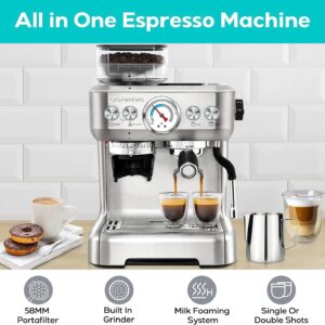 CASABREWS Espresso Machine With Grinder, Professional Espresso Maker With Milk Frother Steam Wand, Barista Espresso Coffee Machine With Removable Water Tank, Used