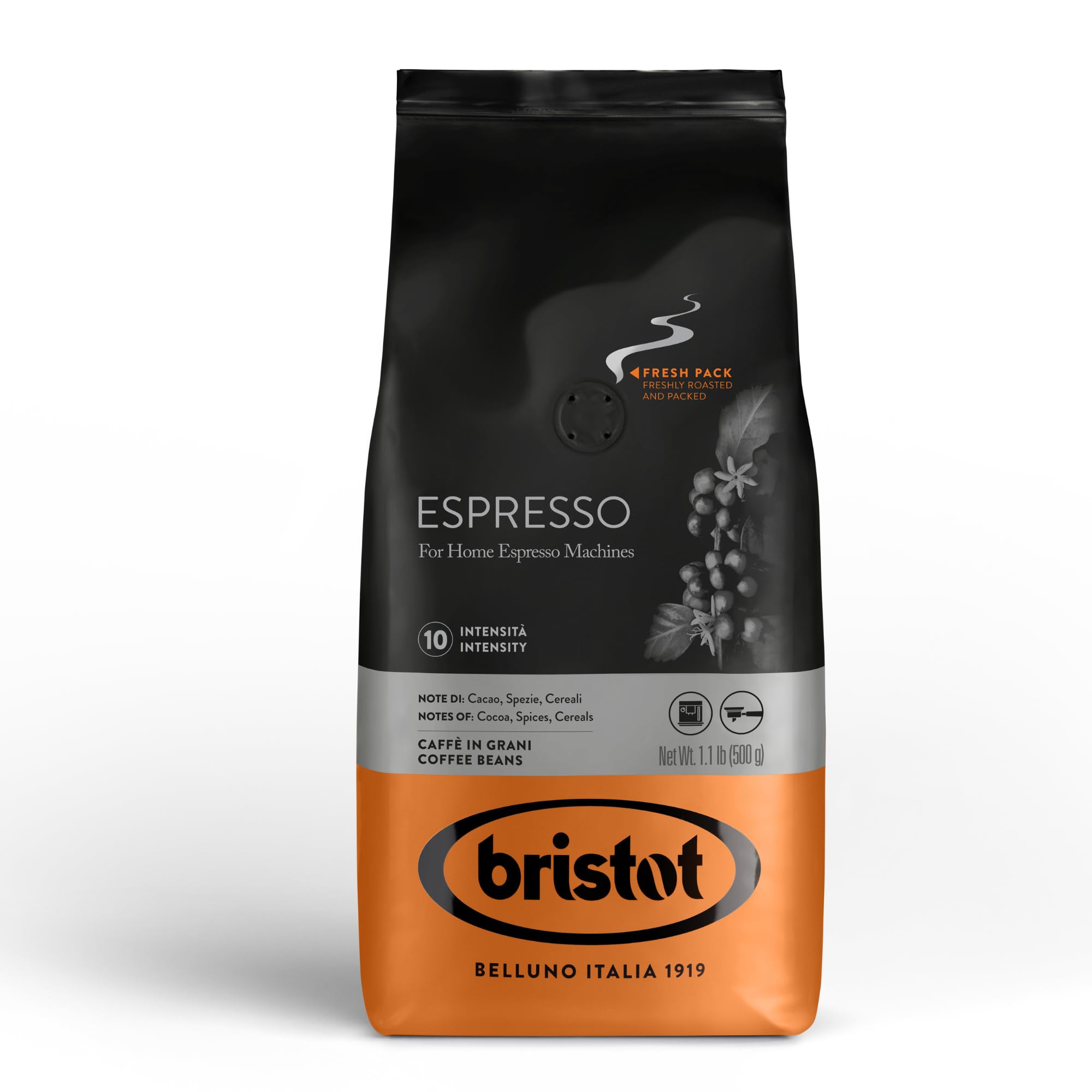 Bristot Italian Espresso For Espresso Machines | Italian Espresso Beans | Medium Roast | 1.1Lb/500g