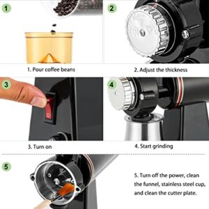 Huanyu Stainless Steel Coffee Grinder Electric with 8 Grinding Settings Flat Burr Coffee Grinder Adjustable Burr Coffee Grinders for Home Use Black