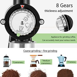 Huanyu Stainless Steel Coffee Grinder Electric with 8 Grinding Settings Flat Burr Coffee Grinder Adjustable Burr Coffee Grinders for Home Use Black