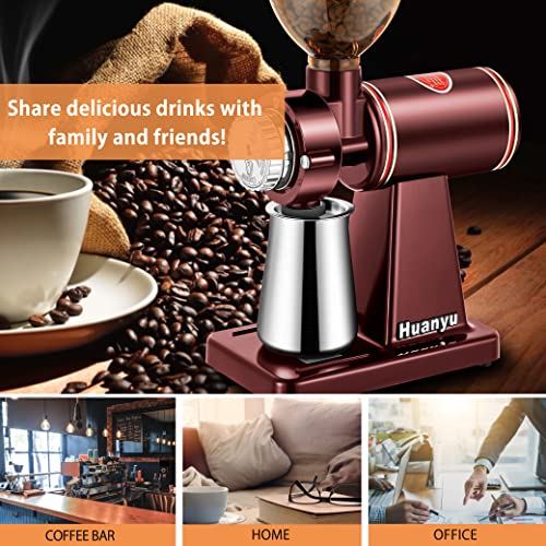 Huanyu Stainless Steel Coffee Grinder Electric with 8 Grinding Settings Flat Burr Coffee Grinder Adjustable Burr Coffee Grinders for Home Use Red