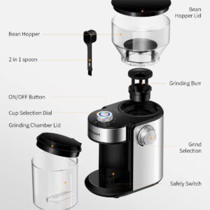 SHARDOR Coffee Grinder, Adjustable Burr Mill with 16 Precise Grind Setting for 2-14 Cup, Silver