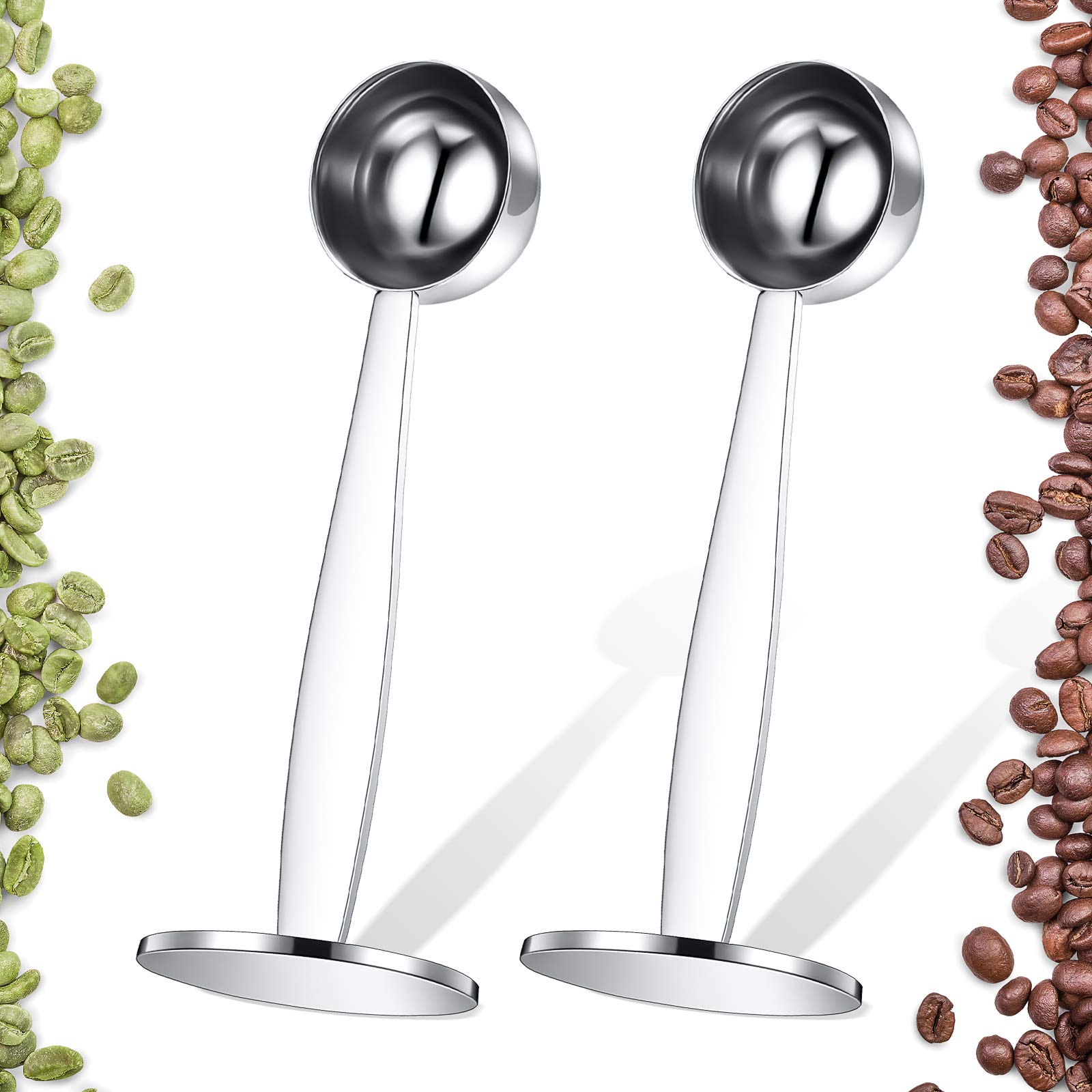 2 Pieces Coffee Scoop Stainless Steel Espresso Tamper 51 mm Two in One Measuring and Espresso Coffee Tamper for Coffee Bean Press Coffee Grinding Pressing, 15 ml