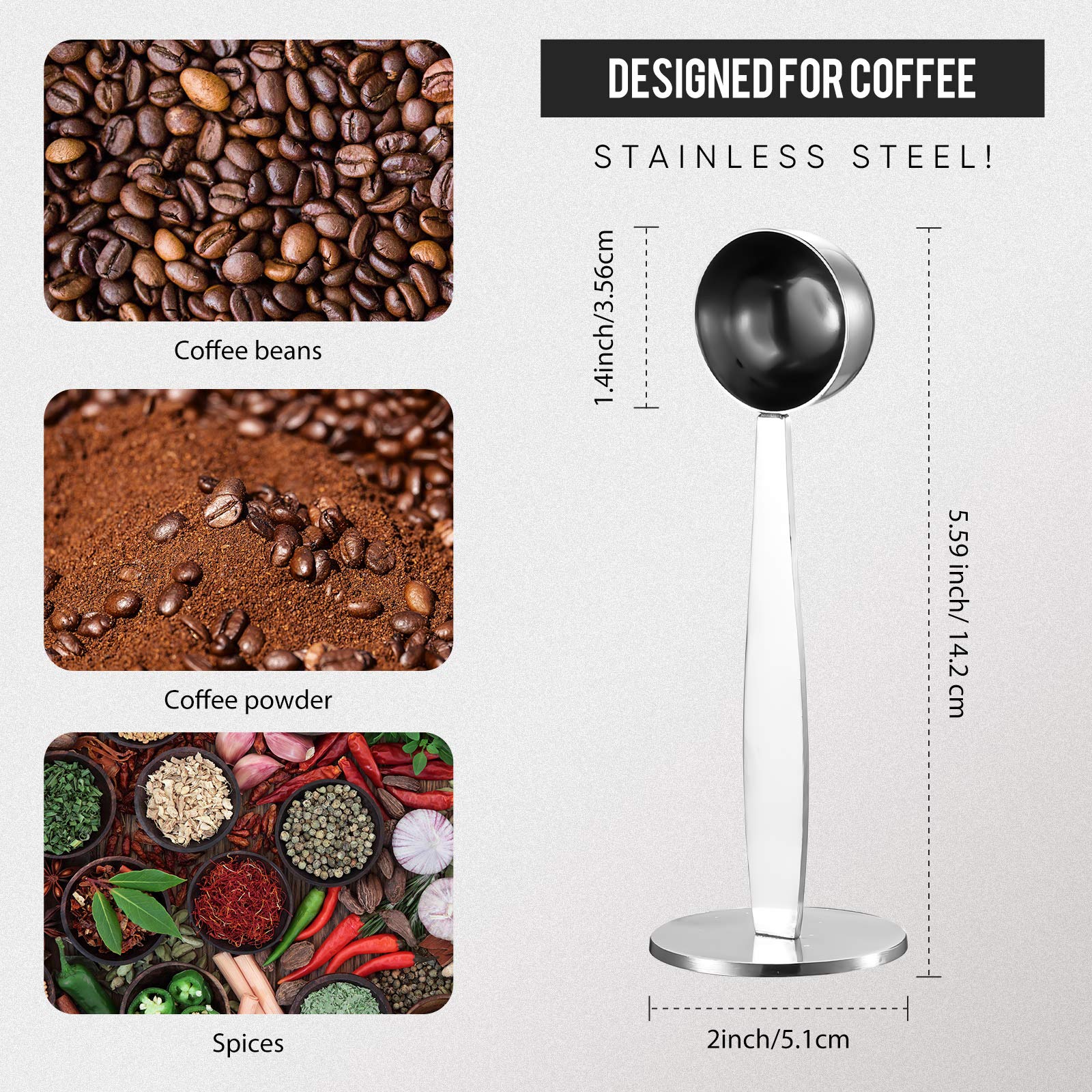 2 Pieces Coffee Scoop Stainless Steel Espresso Tamper 51 mm Two in One Measuring and Espresso Coffee Tamper for Coffee Bean Press Coffee Grinding Pressing, 15 ml