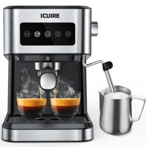 ICUIRE 20 Bar Espresso Machine with Milk Frothing Pitcher, 1.5L Removable Water Tank, Semi-Automatic Coffee Machine with Steam Wand for Espresso, Latte, and Cappuccino, 1050W