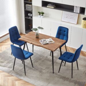 nordicana 5-piece dining table set, 47 in modern irregular rectangle kitchen table & 4 navy blue velvet upholstery side chairs, metal legs, dining room set for 4