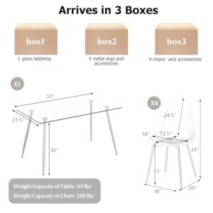 Tangkula Glass Dining Table Set for 4, Modern Tempered Glass Kitchen Table and Chairs, Glass Dining Room Table Set for Small Living Room, Kitchen