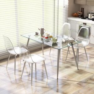 Tangkula Glass Dining Table Set for 4, Modern Tempered Glass Kitchen Table and Chairs, Glass Dining Room Table Set for Small Living Room, Kitchen