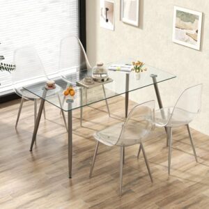 Tangkula Glass Dining Table Set for 4, Modern Tempered Glass Kitchen Table and Chairs, Glass Dining Room Table Set for Small Living Room, Kitchen