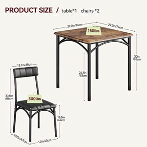 GAOMON Dining Table Set for 2, Kitchen Table and Chairs for 2 with Upholstered Chairs, 3 Piece Dining Room Table Set, Square Kitchen Table Set for Small Space, Apartment, Studio, Rustic Brown