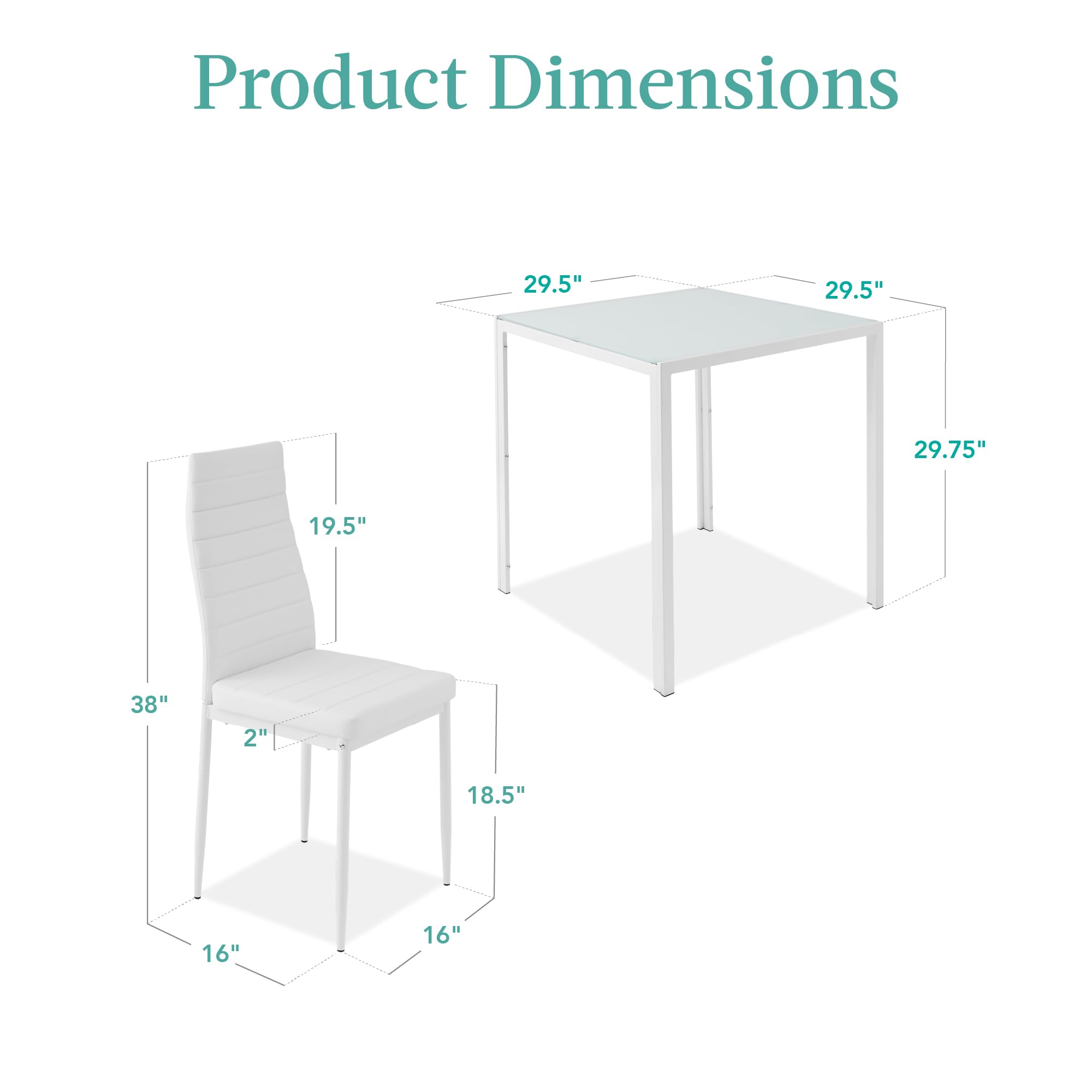 Best Choice Products 3-Piece Glass Dining Set, Modern Kitchen Table Furniture for Dining Room, Dinette, Compact Space-Saving w/Glass Tabletop, 2 Upholstered PU Chairs, Metal Steel Frame - White