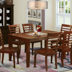 East West Furniture DUML7-MAH-W 7-Piece Kitchen Table Set - a Rectangular Modern Dining Table - 6 Wood Dining Chairs with Solid Wood Seat & Ladder Back - Mahogany Finish