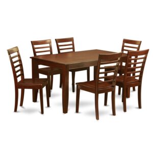 East West Furniture DUML7-MAH-W 7-Piece Kitchen Table Set - a Rectangular Modern Dining Table - 6 Wood Dining Chairs with Solid Wood Seat & Ladder Back - Mahogany Finish