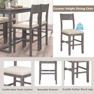 Merax Counter Height Kitchen Dining Table Set with Chairs for Small Space, Solid Wood Dining Room Furniture Table Set Farmhouse Rustic Dining Set