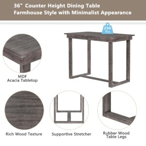 Merax Counter Height Kitchen Dining Table Set with Chairs for Small Space, Solid Wood Dining Room Furniture Table Set Farmhouse Rustic Dining Set