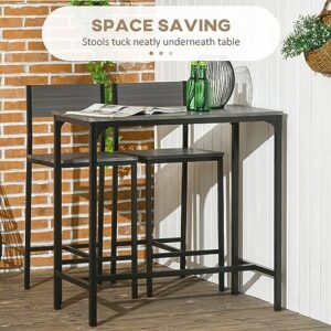 HOMCOM 3 Piece Bar Table and Chairs, Industrial Dining Table Set for 2, Counter Height Kitchen Table with Bar stools, Breakfast Table Set for 2 for Small Space, Gray