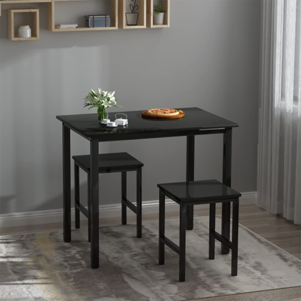 AWQM 3 Piece Dining Table Set, Small Kitchen Table and 2 Stools, Kitchen Breakfast Dining Table Set, Breakfast Table of 35.43 x 23.62 x 29.92 inches, Stools of 13.8 x 13.8 x 17.8 inches, Black