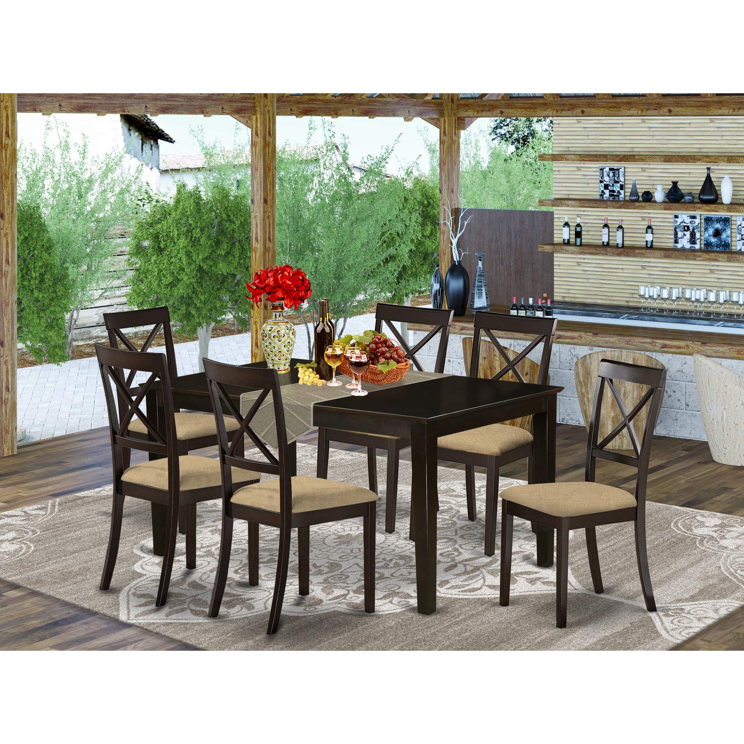 East West Furniture CABO7S-CAP-C Capri 7 Piece Modern Set Consist of a Rectangle Wooden Table and 6 Linen Fabric Dining Room Chairs, 36x60 Inch