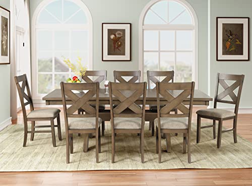 Roundhill Furniture Raven Wood 9-Piece Set, Extendable Trestle Dining Table with 8 Chairs, Glazed Pine Brown