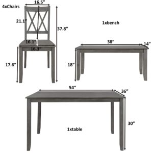 Harper & Bright Designs 6-Piece Dining Set with Bench, Kitchen Table Set with Wood Table, Bench and 4 Cross Back Dining Chairs, Graywash