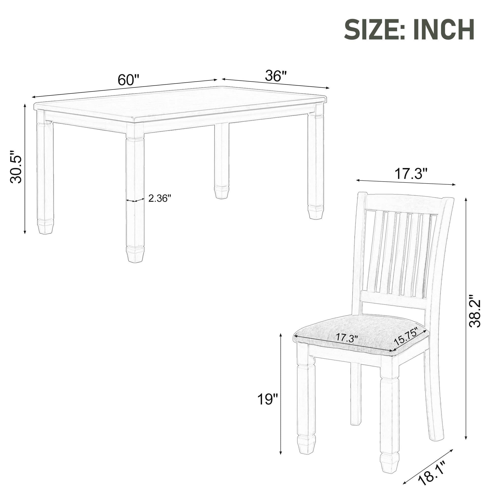 Merax 7-Piece Dining Table Set with 6 Upholstered Chairs, Neoclassical Style Wood Kitchen Dining Table with Shaped Legs, Kitchen Furniture Set for Family (Grey+White)