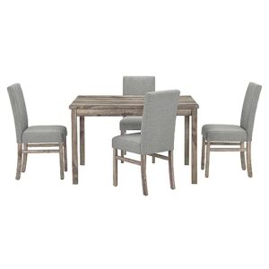 Tmosi 5 Piece Farmhouse Dining Table Set for 4, Mid-Century Modern Rectangular Table and 4 Upholstered Chairs, Kitchen Wood Table and Chairs for Small Dining Room, Home, Apartment, Gray