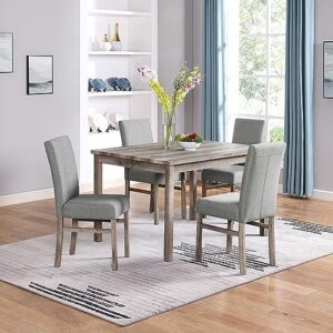 Tmosi 5 Piece Farmhouse Dining Table Set for 4, Mid-Century Modern Rectangular Table and 4 Upholstered Chairs, Kitchen Wood Table and Chairs for Small Dining Room, Home, Apartment, Gray