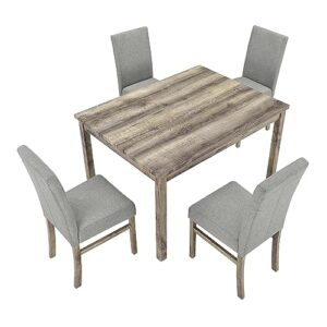 Tmosi 5 Piece Farmhouse Dining Table Set for 4, Mid-Century Modern Rectangular Table and 4 Upholstered Chairs, Kitchen Wood Table and Chairs for Small Dining Room, Home, Apartment, Gray