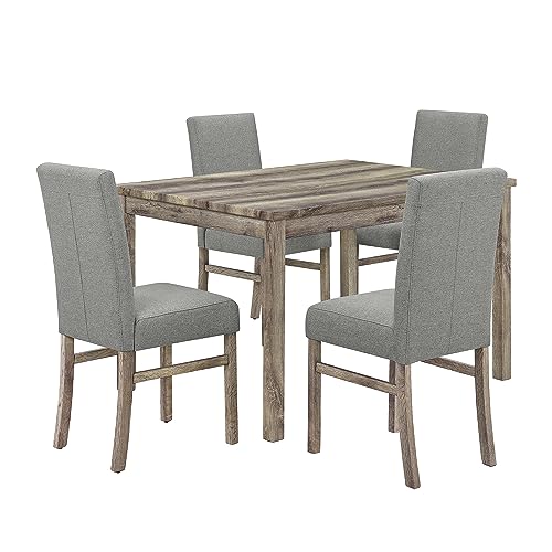 Tmosi 5 Piece Farmhouse Dining Table Set for 4, Mid-Century Modern Rectangular Table and 4 Upholstered Chairs, Kitchen Wood Table and Chairs for Small Dining Room, Home, Apartment, Gray