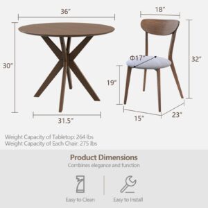 Tangkula Dining Table Set for 2, Round Wooden Dining Set of 2 with Cushioned Chairs, Mid-Century Farmhouse Table and Chair Set for Kitchen and Living Room