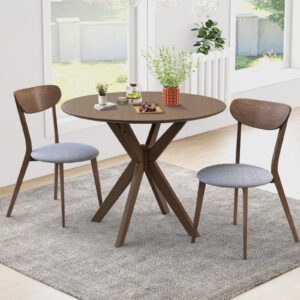 Tangkula Dining Table Set for 2, Round Wooden Dining Set of 2 with Cushioned Chairs, Mid-Century Farmhouse Table and Chair Set for Kitchen and Living Room