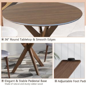 Tangkula Dining Table Set for 2, Round Wooden Dining Set of 2 with Cushioned Chairs, Mid-Century Farmhouse Table and Chair Set for Kitchen and Living Room