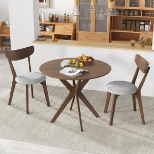 Tangkula Dining Table Set for 2, Round Wooden Dining Set of 2 with Cushioned Chairs, Mid-Century Farmhouse Table and Chair Set for Kitchen and Living Room