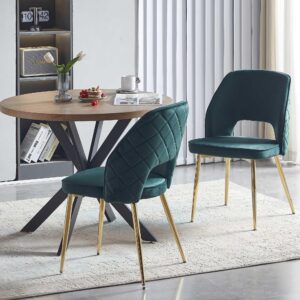 NORDICANA 5-Pieces 37-Inch Dining Table Set for 4 - Space Saving Round Table and Chairs with 4 Seaters Velvet Upholstered Chairs for Kitchen, Apartment (Forest Green)