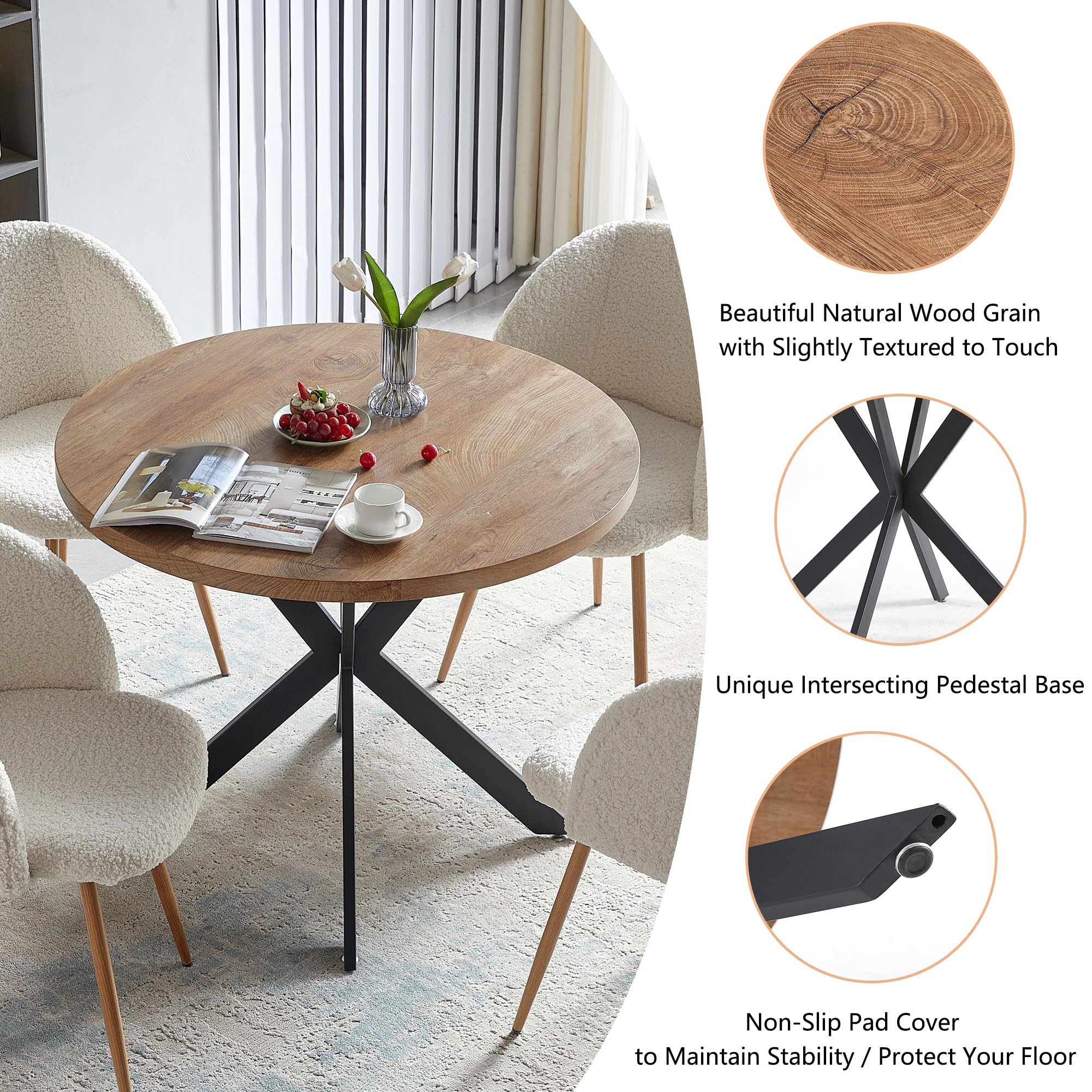 Homedot 3 Pieces Dining Table Set for 2, Home Kitchen Round Dining Table with Thick Tabletop and 2 Upholstered Arm Chairs, Faux Wood Round Table with Comfy Accent Chair for Living Room,Restaurant