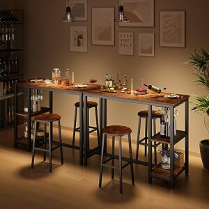 Qsun 3-Piece Bar Table and Chairs Set for 2, Bar Table Set with 2 Storage Shelves, Pub Table Set with Glass Holder for Living Room, Dining Room, Kitchen, Rustic Brown